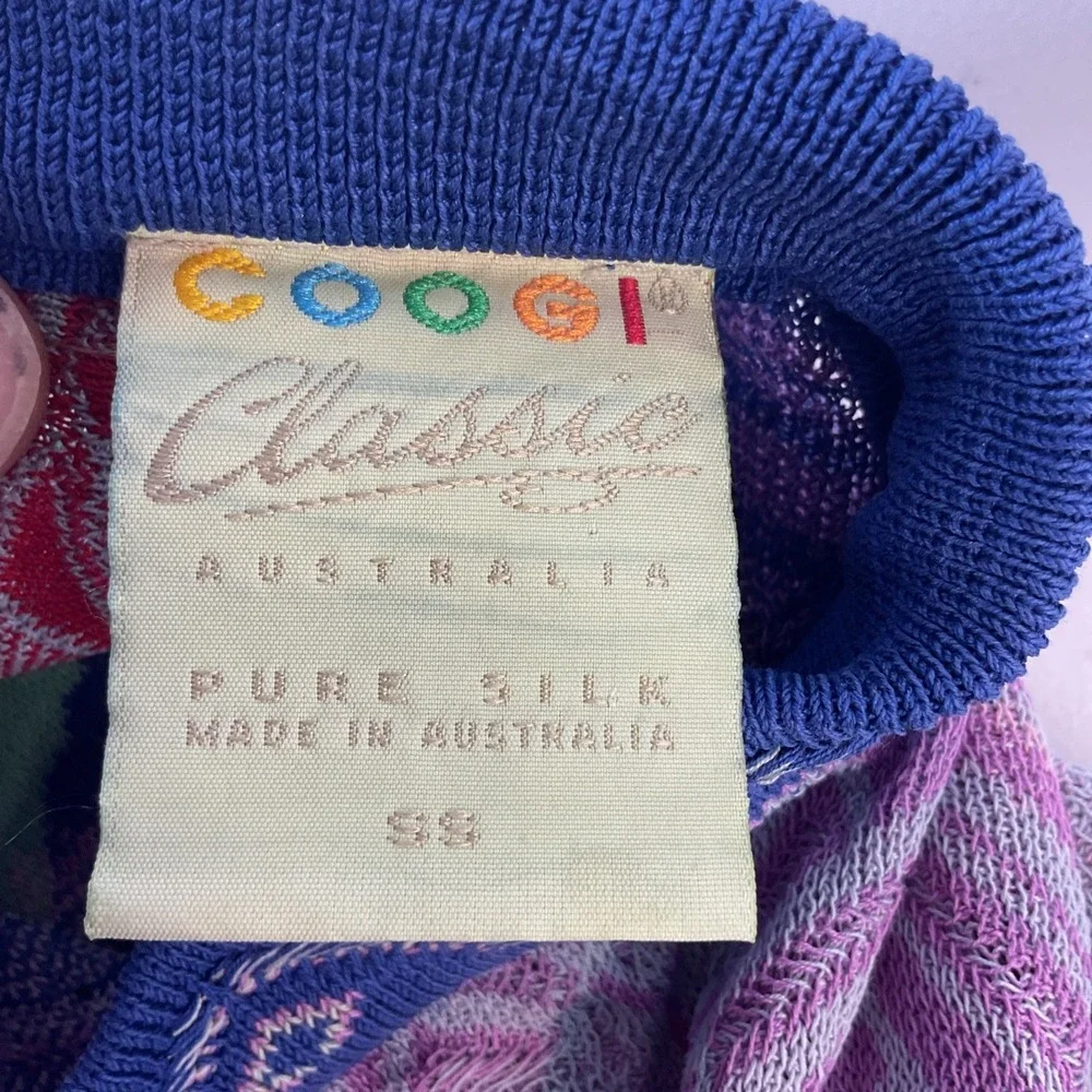 VTG  COOGI Australia 3D‎ Textured Knit Sweater Men SM Multicolor Crewneck Silk